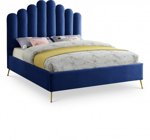 Lily Velvet Queen Bed Blue - LilyNavy-Q