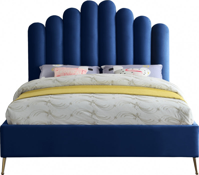 Lily Velvet Queen Bed Blue - LilyNavy-Q