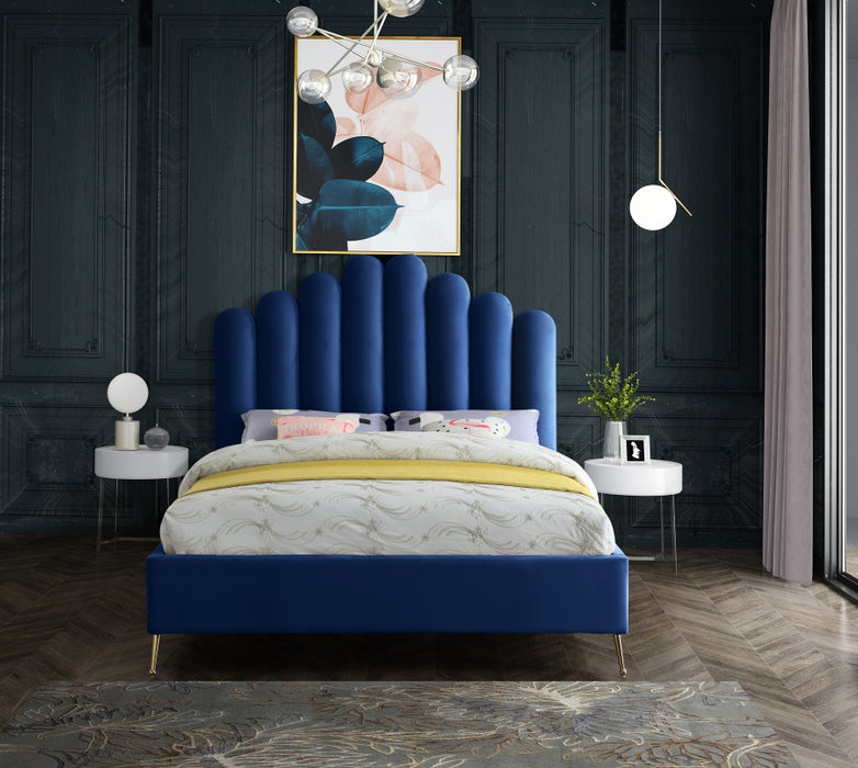 Lily Velvet Queen Bed Blue - LilyNavy-Q