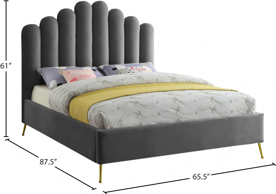 Lily Velvet Queen Bed Grey - LilyGrey-Q