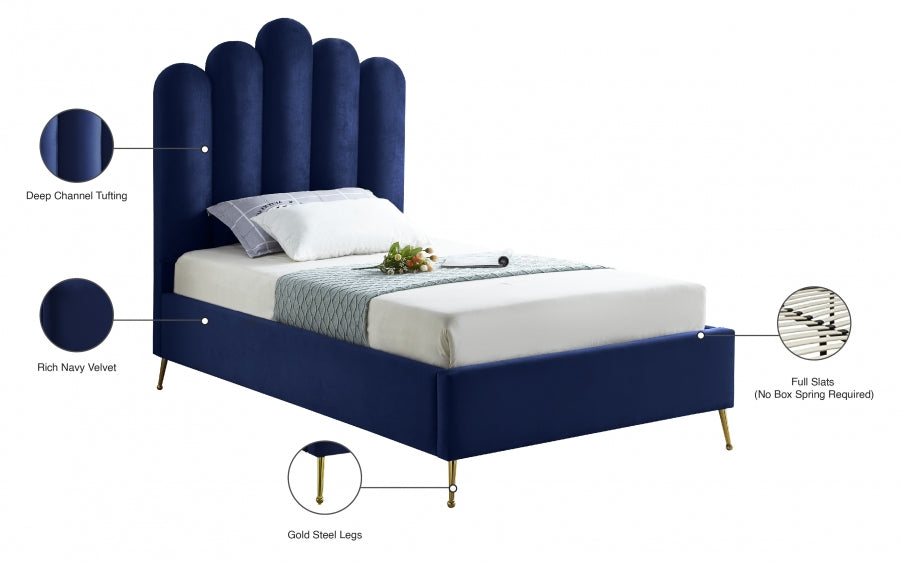 Lily Velvet Twin Bed Blue - LilyNavy-T