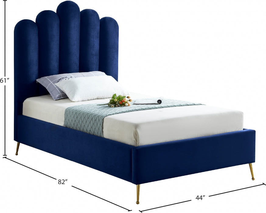 Lily Velvet Twin Bed Blue - LilyNavy-T