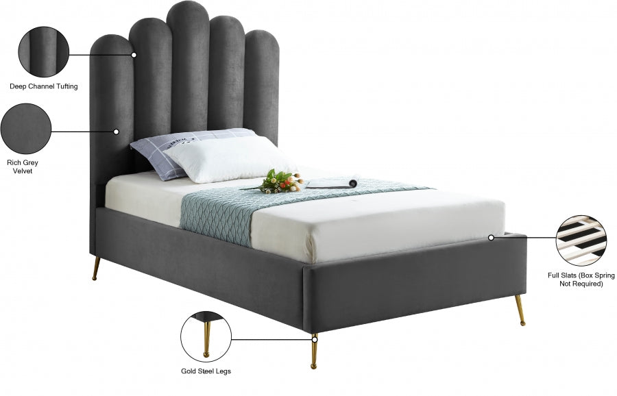 Lily Velvet Twin Bed Grey - LilyGrey-T