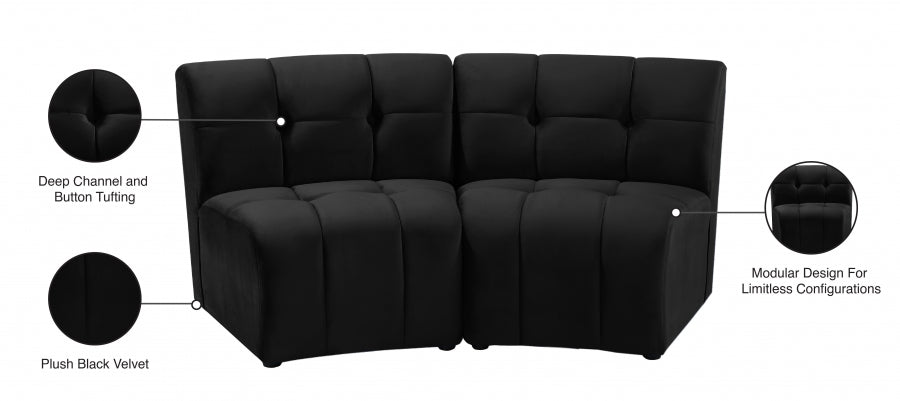 Limitless Modular Velvet Loveseat Black - 645Black-2PC