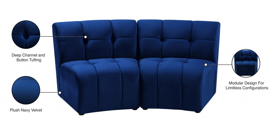 Limitless Modular Velvet Loveseat Blue - 645Navy-2PC