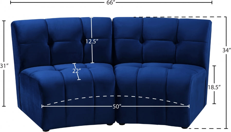 Limitless Modular Velvet Loveseat Blue - 645Navy-2PC