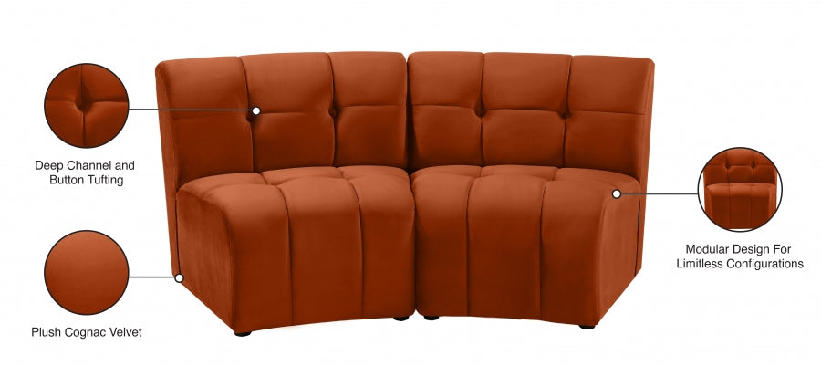 Limitless Modular Velvet Loveseat Cognac - 645Cognac-2PC