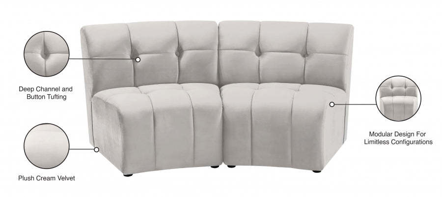 Limitless Modular Velvet Loveseat Cream - 645Cream-2PC