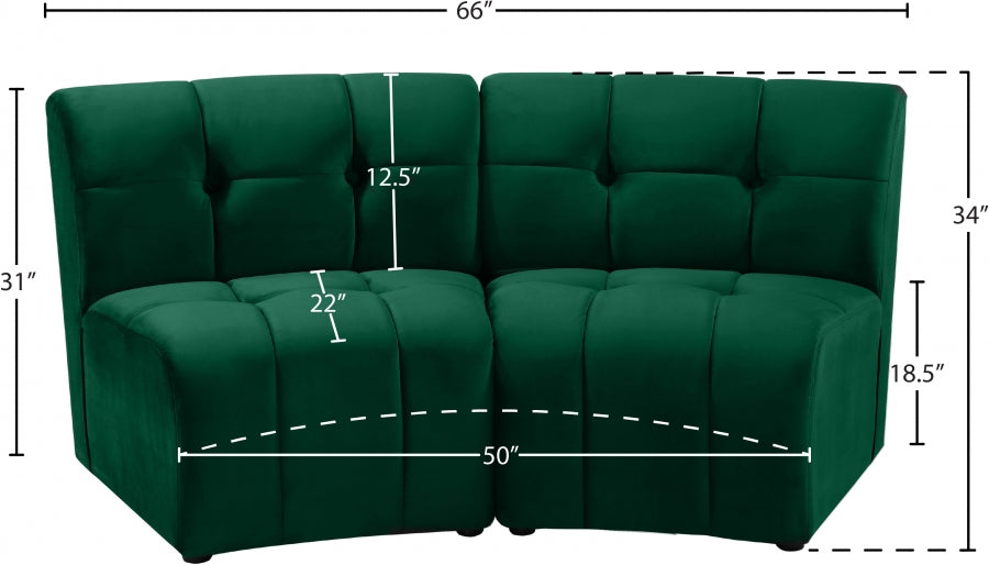 Limitless Modular Velvet Loveseat Green - 645Green-2PC