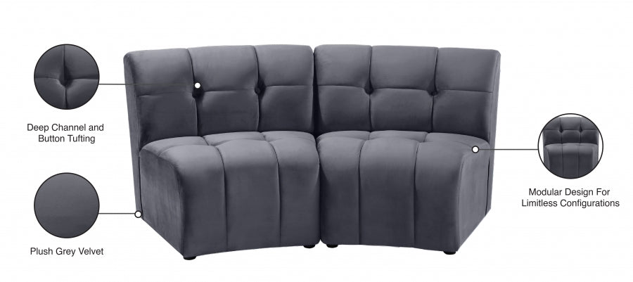 Limitless Modular Velvet Loveseat Grey - 645Grey-2PC