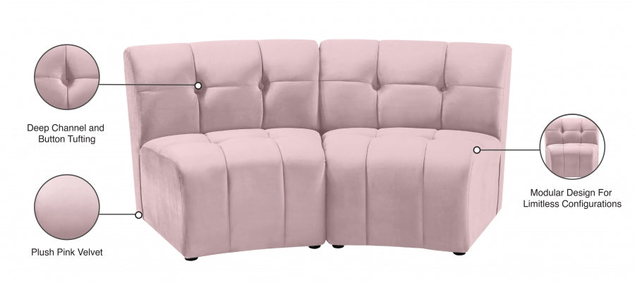 Limitless Modular Velvet Loveseat Pink - 645Pink-2PC