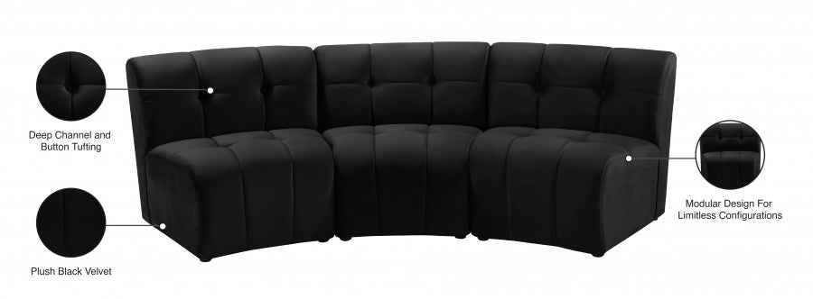 Limitless Modular Velvet Sofa Black - 645Black-3PC