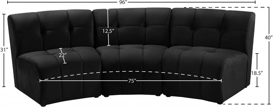 Limitless Modular Velvet Sofa Black - 645Black-3PC