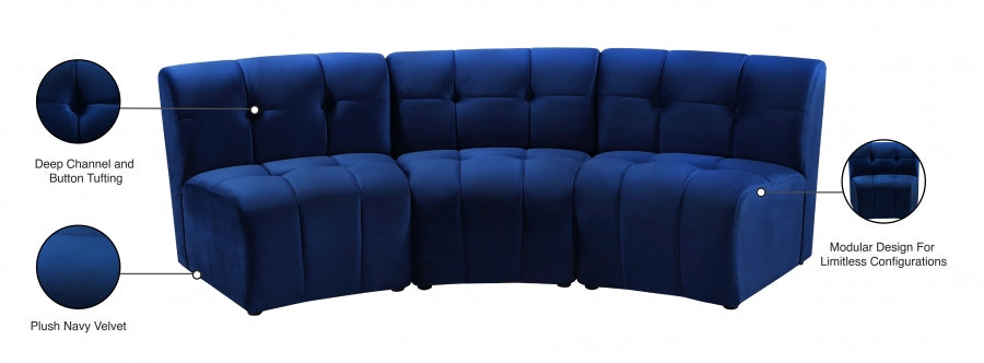 Limitless Modular Velvet Sofa Blue - 645Navy-3PC