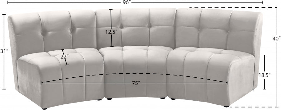 Limitless Modular Velvet Sofa Cream - 645Cream-3PC