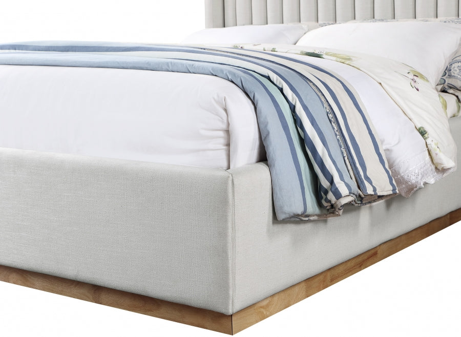 Logan Linen Textured Fabric Full Bed Cream - LoganCream-F