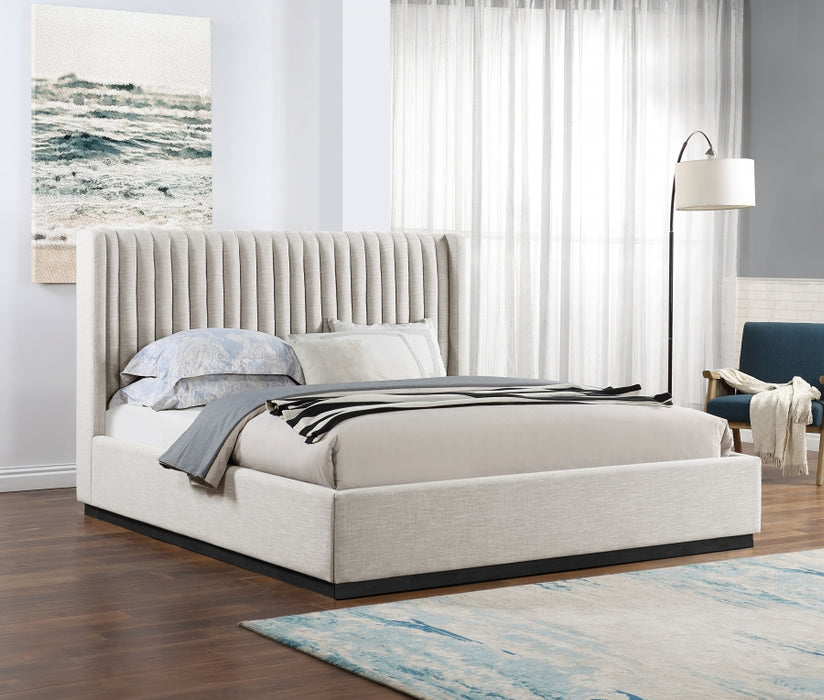 Logan Linen Textured Fabric King Bed Beige - LoganBeige-K