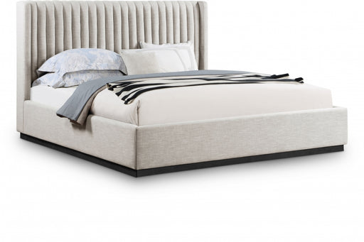 Logan Linen Textured Fabric King Bed Beige - LoganBeige-K