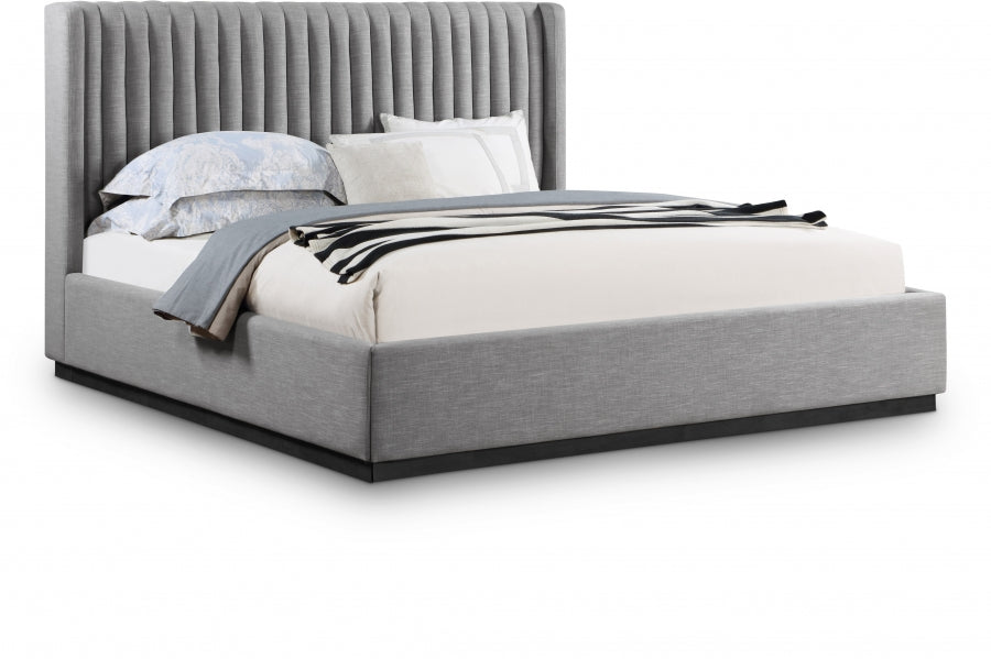 Logan Linen Textured Fabric King Bed Grey - LoganGrey-K