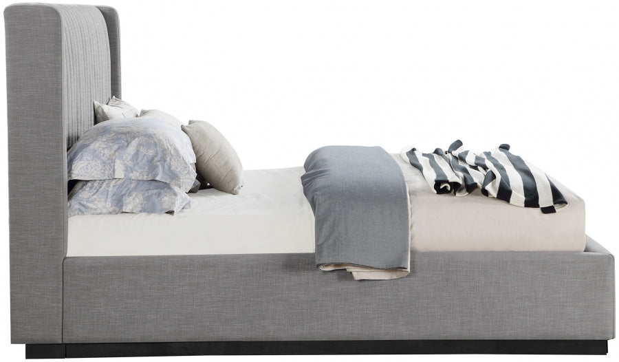 Logan Linen Textured Fabric King Bed Grey - LoganGrey-K