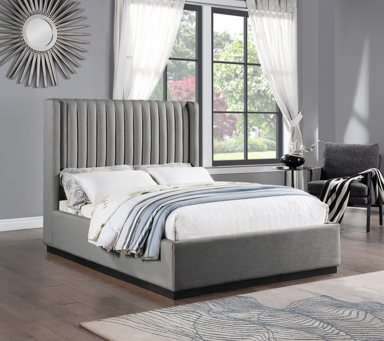 Logan Linen Textured Fabric Queen Bed Grey - LoganGrey-Q