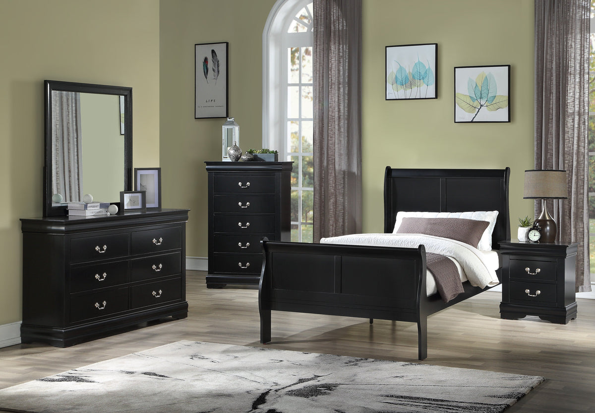 Crown Mark Louis Philip 5pc Sleigh Bedroom Set in Black B3950