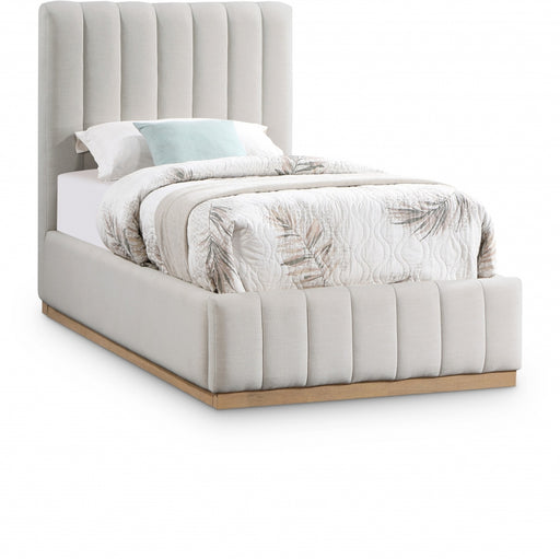 Lucia Linen Textured Fabric Twin Bed Cream - LuciaCream-T