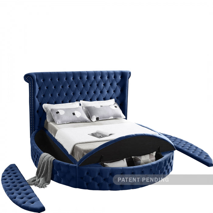 Luxus Velvet King Bed (3 Boxes) Blue - LuxusNavy-K