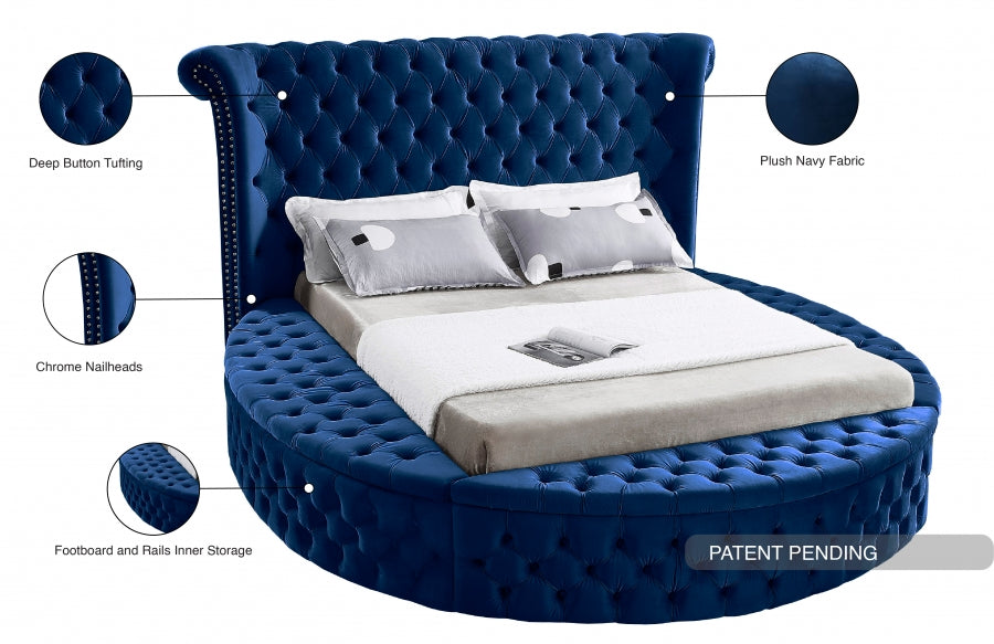 Luxus Velvet Queen Bed (3 Boxes) Blue - LuxusNavy-Q