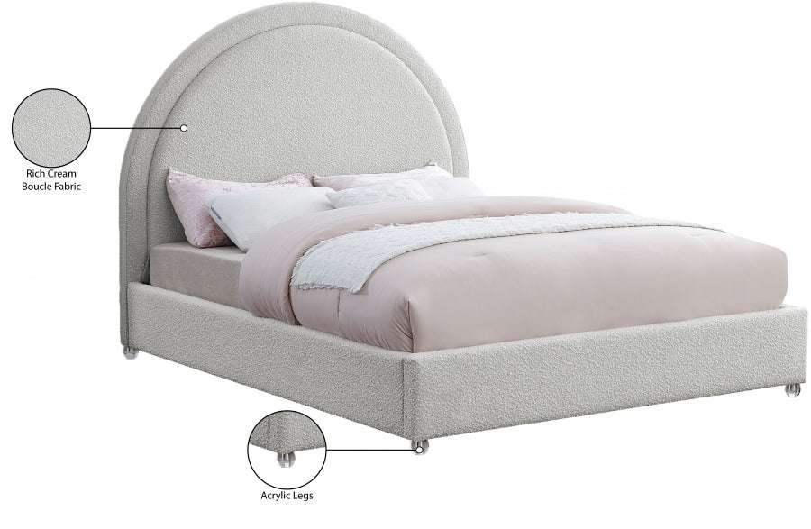 Milo Boucle Fabric Queen Bed Cream - MiloCream-Q