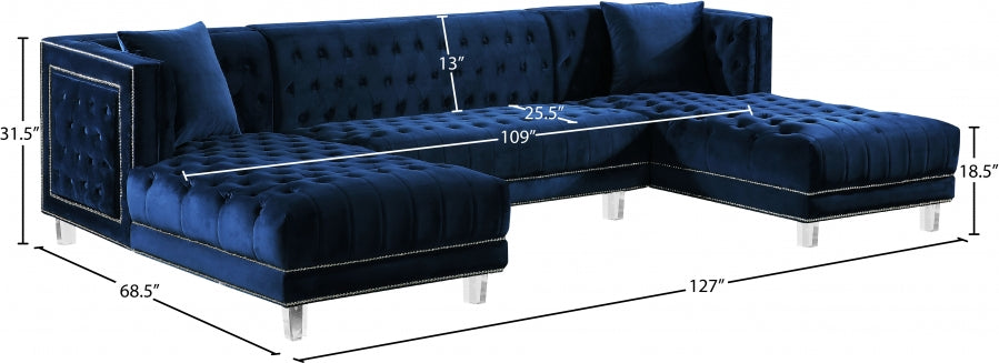 Moda Velvet 3pc. Sectional Blue - 631Navy-Sectional