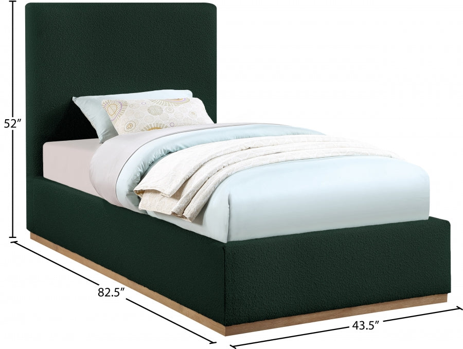 Monaco Boucle Fabric Twin Bed Green - MonacoGreen-T