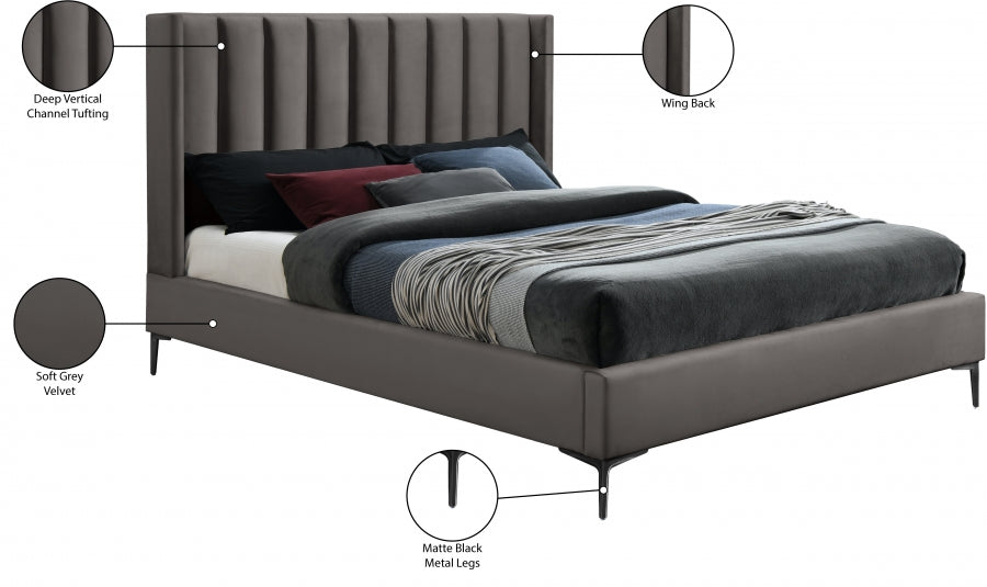 Nadia Velvet King Bed Grey - NadiaGrey-K