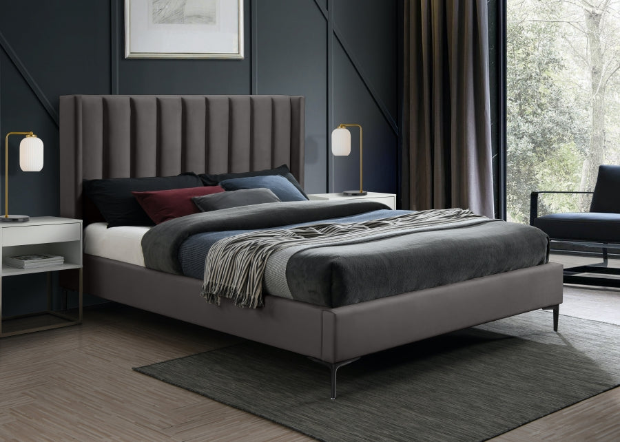 Nadia Velvet Queen Bed Grey - NadiaGrey-Q