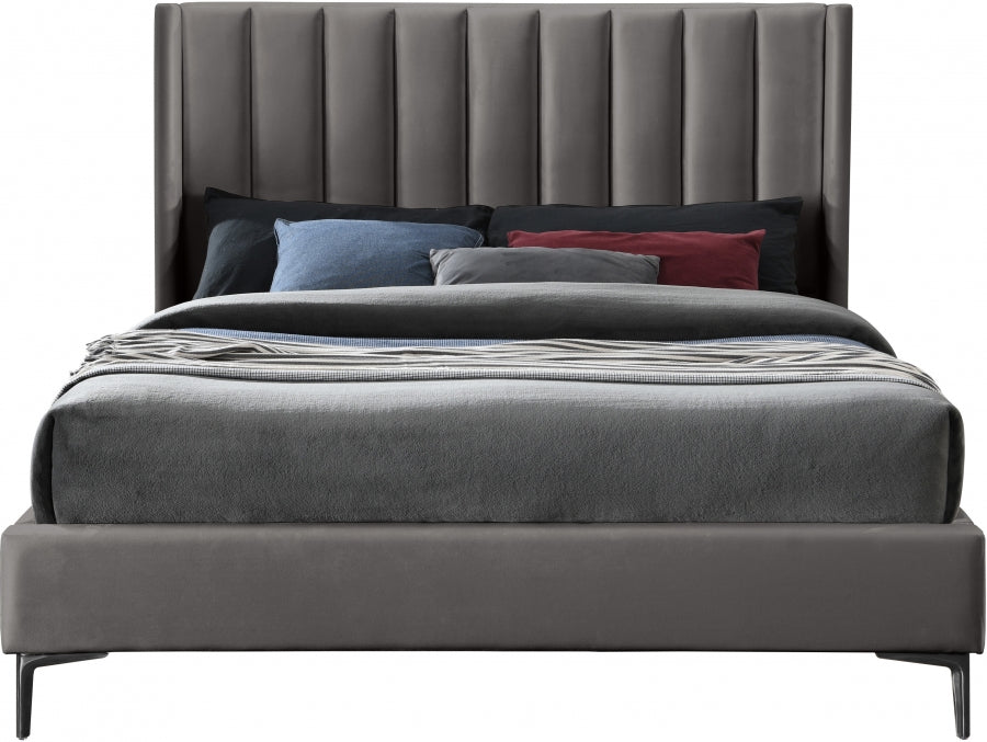 Nadia Velvet Queen Bed Grey - NadiaGrey-Q