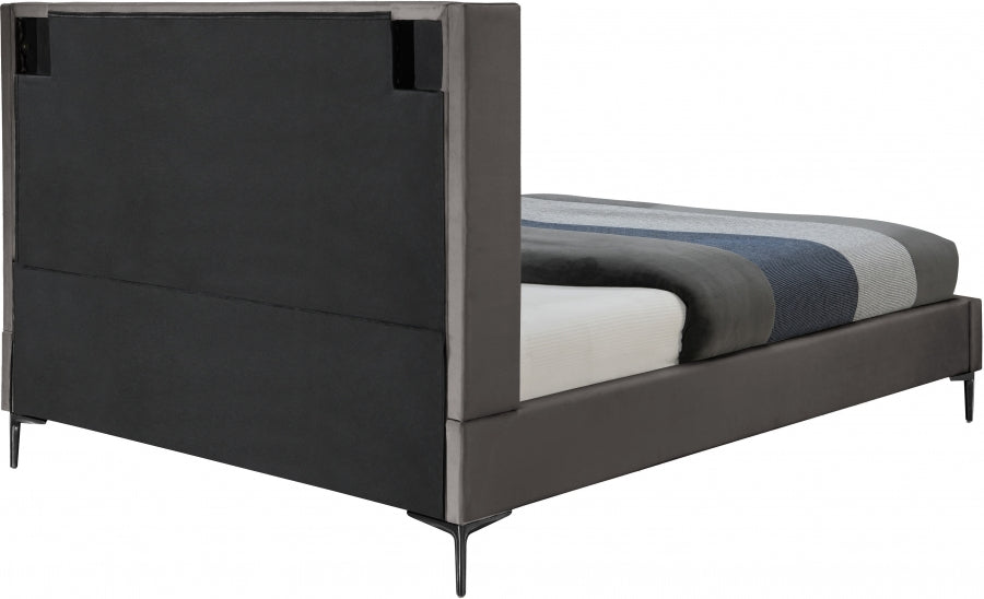 Nadia Velvet Queen Bed Grey - NadiaGrey-Q