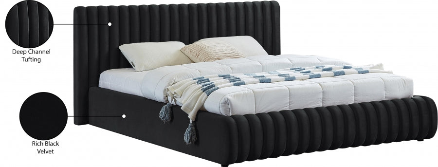 Nico Velvet Full Bed Black - NicoBlack-F