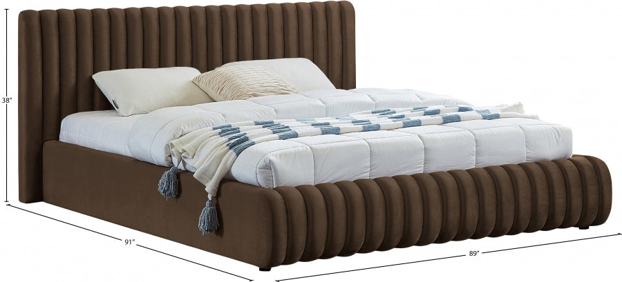 Nico Velvet King Bed Brown - NicoBrown-K