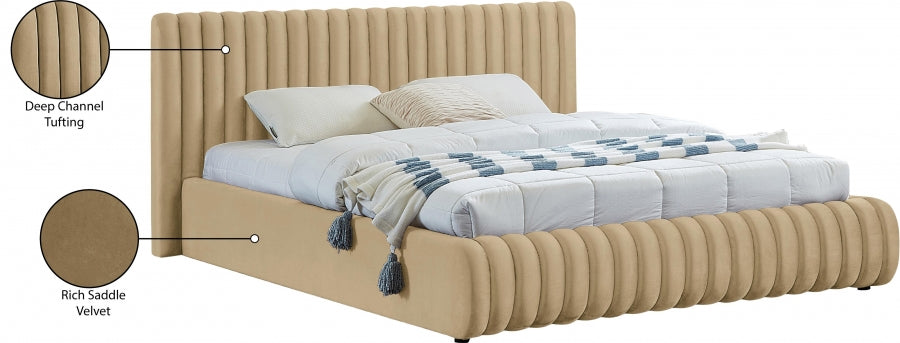 Nico Velvet King Bed Camel - NicoCamel-K