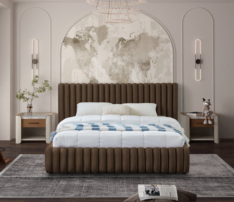 Nico Velvet Queen Bed Brown - NicoBrown-Q