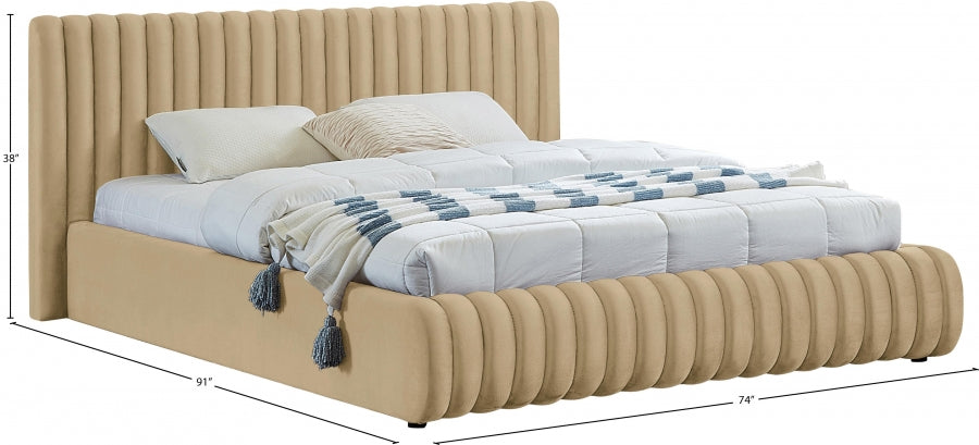 Nico Velvet Queen Bed Camel - NicoCamel-Q