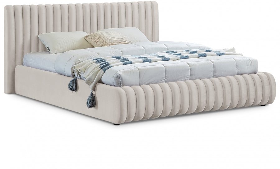 Nico Velvet Queen Bed Cream - NicoCream-Q