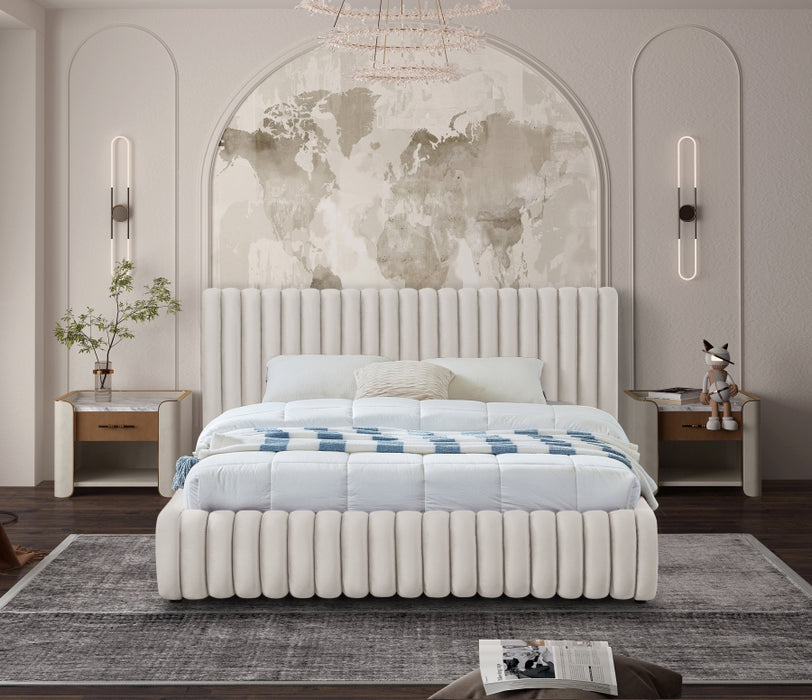 Nico Velvet Queen Bed Cream - NicoCream-Q