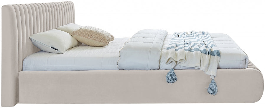 Nico Velvet Queen Bed Cream - NicoCream-Q