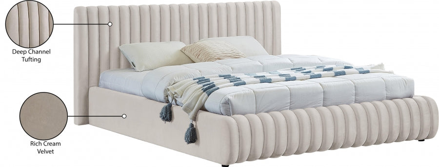 Nico Velvet Queen Bed Cream - NicoCream-Q