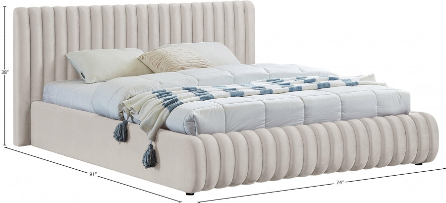 Nico Velvet Queen Bed Cream - NicoCream-Q