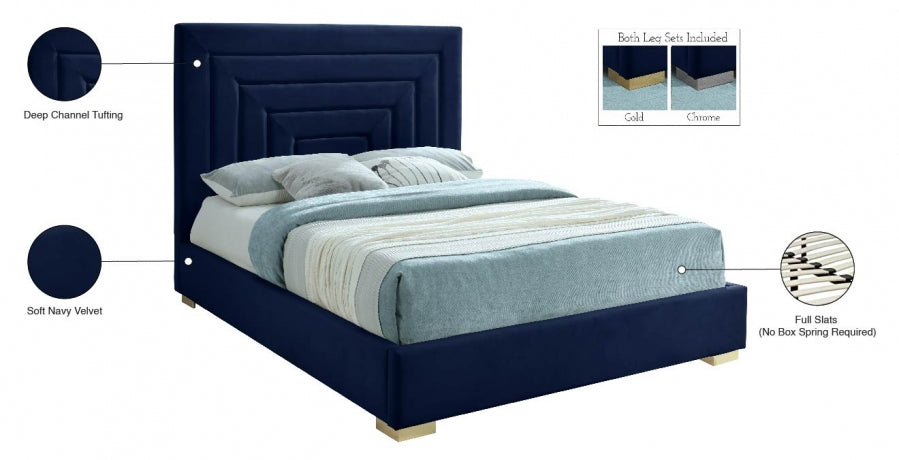 Nora Velvet Full Bed Blue - NoraNavy-F