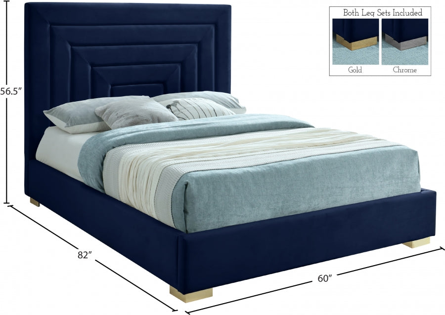 Nora Velvet Full Bed Blue - NoraNavy-F