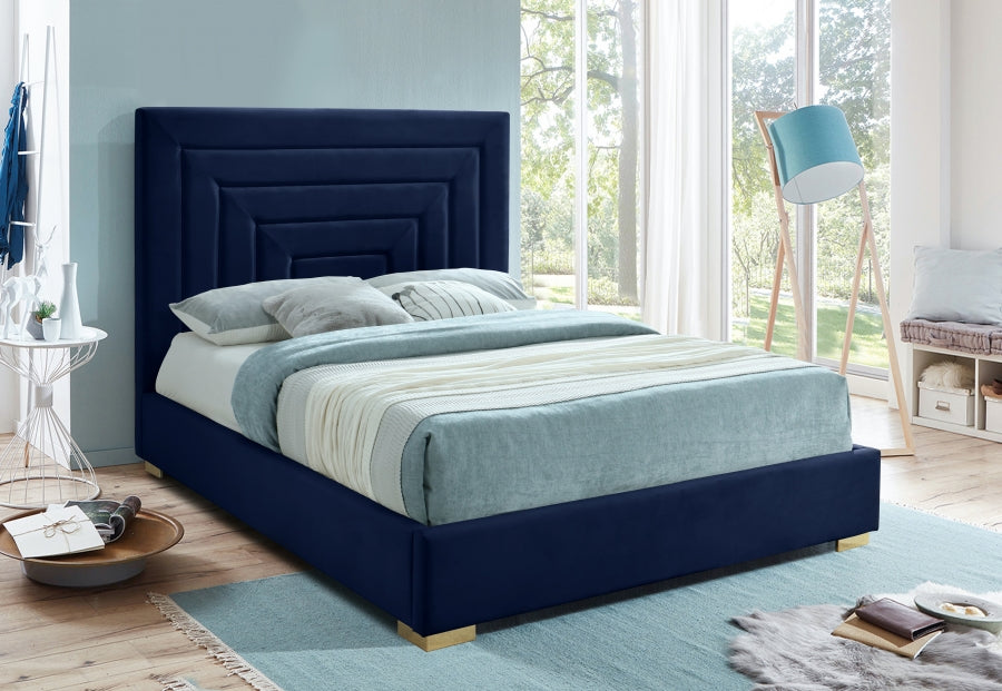 Nora Velvet Full Bed Blue - NoraNavy-F