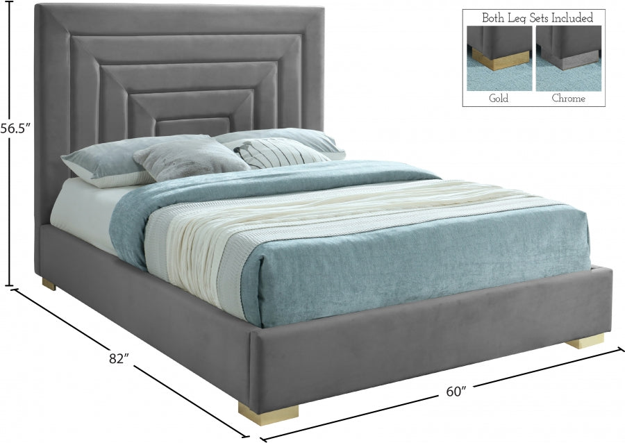 Nora Velvet Full Bed Grey - NoraGrey-F